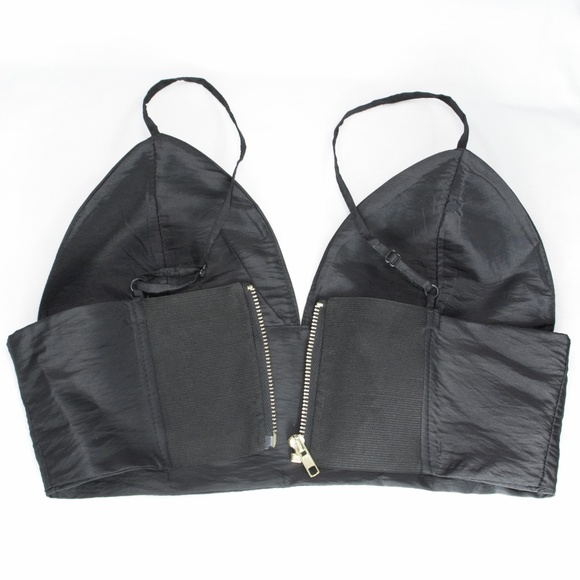 Black Strap Bustier Crop Top with Elastic/Zipper - Picture 4 of 6